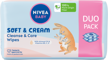 NIVEA BABY Soft & Cream ,chusteczki nawilżane, dwupak,przód