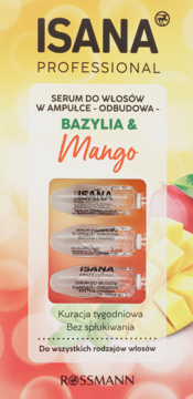 ISANA PROFESSIONAL ,serum do włosów, w ampułce, odbudowa, Mango i Bazylia,przód