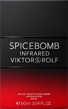Czarno-czerwone pudełko Viktor & Rolf Spicebomb Infrared, męska woda toaletowa 90ml, widok z przodu.