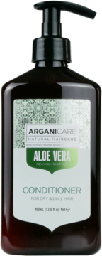 Arganicare Aloe Vera odżywka do suchych włosów, brązowa butelka 400ml z pompką, widok z przodu.