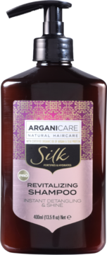 ARGANICARE Silk ,szampon do włosów, nawilżający, ułatwiający rozplątywanie włosów, z Jedwabiem,przód