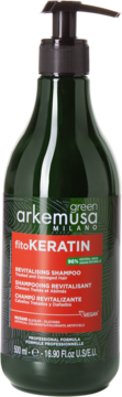 Szampon Arkeusa Fito Keratin, zielona butelka z pompką, rewitalizujący, dla włosów farbowanych i zniszczonych.