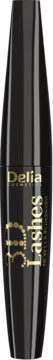 Czarna maskara Delia New Look 3D Lashes, wydłużająca i pogrubiająca, z złotymi napisami, widok z przodu.