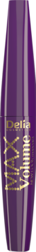 Fioletowa maskara Delia X-Treme Volume, z efektem pogrubiającym, ze złotym napisem, widok z przodu.