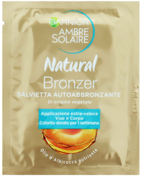 GARNIER AMBRE SOLAIRE Natural Bronzer ,chusteczka do twarzy samoopalająca,przód