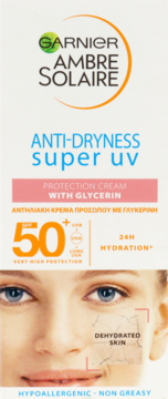 GARNIER AMBRE SOLAIRE Anti-Dryness ,krem do twarzy, przeciw przesuszaniu SPF50,przód