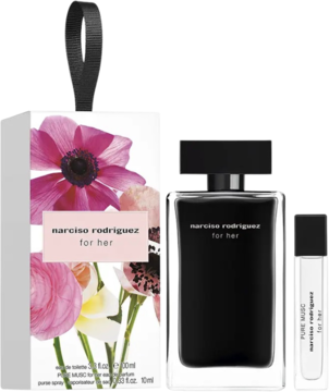 NARCISO RODRIGUEZ ,zestaw dla kobiet, woda toaletowa For Her 100ml + Pure Musc 10ml,przód