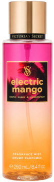 Victoria's Secret Electric Mango mgiełka, guava i marakuja, różowo-pomarańczowa butelka z gradientem.
