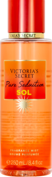 Victoria's Secret Pure Seduction SOL mgiełka zapachowa, pomarańczowa butelka z logo i symbolem słońca.