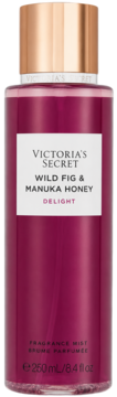 Victoria's Secret Wild Fig & Manuka Honey perfumowana mgiełka w magenta butelce, widok z przodu.
