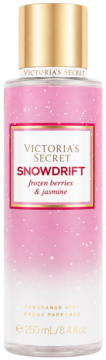 Victoria's Secret Snowdrift mgiełka 250ml w różowej butelce z brokatem, widok z przodu, zapach jagód i jaśminu.