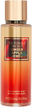 Victoria's Secret Ginger Apple Jewel Fragrance Mist, złoto-czerwona butelka ombre, widok z przodu.