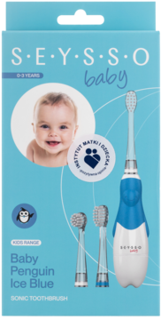 SEYSSO Baby ,szczoteczka soniczna dla dzieci, 0-3 lat, Penguin Blue,przód