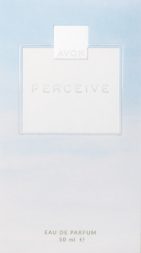 Woda perfumowana Avon Perceive 50ml, owocowo-kwiatowa, w białym opakowaniu z logo, widok z przodu.