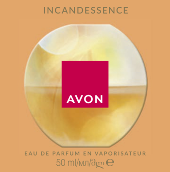 Avon Incandessence woda perfumowana 50 ml w okrągłej butelce z fuksjową etykietą, widok z przodu.