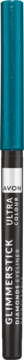 Avon Glimmerstick Diamond Eyeliner, turkusowa, z iskrzącą nakrętką i ciemnym korpusem, widok z przodu.
