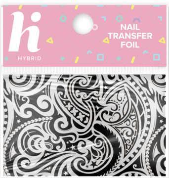Folia transferowa do paznokci Hi Hybrid z czarno-białym wzorem bandany, widok całego opakowania produktu.