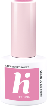 Różowy lakier hybrydowy hi hybrid #373 Berry Sweet, wegański UV gel polish, widok z przodu.