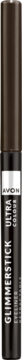 Ciemnobrązowa diamentowa kredka do oczu Avon Glimmerstick, z białym etykietą, widok z przodu.