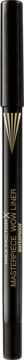 Czarny wodoodporny eyeliner w kredce Max Factor Masterpiece Wow Liner ze złotym logo i napisami, widok z przodu.