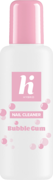 Biały cleaner Hi Hybrid Bubble Gum w butelce z różową nakrętką i grafiką bąbelków, widok z przodu.