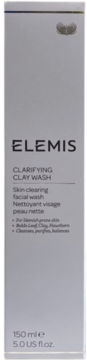 Elemis Clarifying Clay Wash, płyn do mycia twarzy na bazie glinki, w szarym pudełku, widok z przodu.