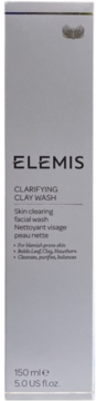 Elemis Clarifying Clay Wash, płyn do mycia twarzy na bazie glinki, w szarym pudełku, widok z przodu.