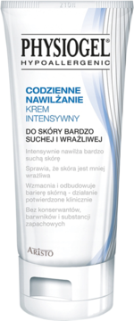 Biała tubka kremu Physiogel Hypoallergenic Codzienne Nawilżanie Intensywny do skóry bardzo suchej i wrażliwej, widok z przodu.