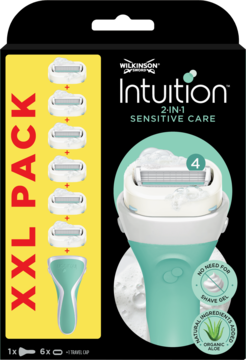 WILKINSON SWORD Intuition 2in1 Sensitive Care,maszynka do golenia, rączka + 6 wkładów, XXL zestaw,przód