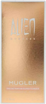 Alien Goddess Supra Florale Mugler woda perfumowana w metalicznym, różowozłotym opakowaniu, widok z przodu.