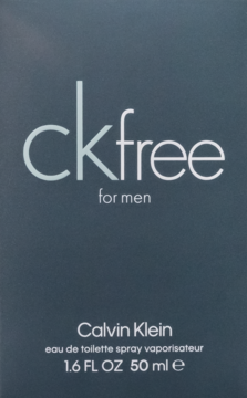 Ciemnoszare opakowanie Calvin Klein CK Free for Men, eau de toilette, z białym napisem, widok z przodu.