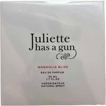 Juliette Has a Gun Magnolia Bliss 50ml EDP, białe pudełko z czarno-czerwonymi napisami, widok z przodu.