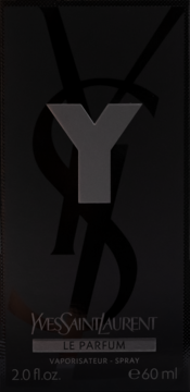 Yves Saint Laurent Y Le Parfum męska woda perfumowana w czarnym opakowaniu z szarym logo Y, widok z przodu.