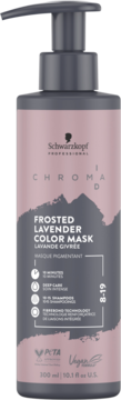 Schwarzkopf Chroma ID Frosted Lavender Color Mask, fioletowo-szara butelka 300 ml, wegańska formuła, widok z przodu.