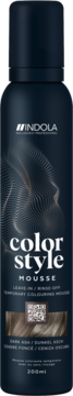 Indola Color Style Mousse Dark Ash w ciemnej butelce, tymczasowa pianka koloryzująca do włosów, widok z przodu.
