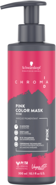 Różowo-szara cylindryczna maska koloryzująca Schwarzkopf Chroma ID z pompką, wegańska formuła, widok z przodu na białym tle.