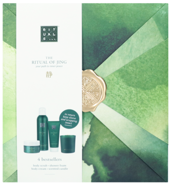 RITUALS... The Ritual Of Jing ,zestaw kosmetyków dla kobiet, M, peeling do ciała, żel pod prysznic, krem do ciała, świeca zapachowa,przód