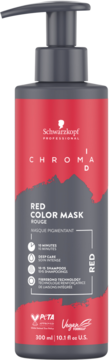 Półtrwała maska koloryzująca Schwarzkopf Chroma ID Red w czerwonej butelce z pompką, widok z przodu.