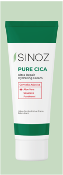 Biała tuba kremu SINOZ Pure Cica Ultra Repair Hydrating Cream z Centella Asiatica, widok z przodu.