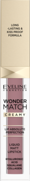 Eveline Wonder Match Creamy Liquid Matt Lipstick Mallow Flower. Długotrwała, matowa pomadka w płynie, widok z przodu.