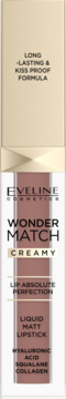 Eveline Wonder Match Creamy Liquid Matt Lipstick, rosy nude. Long-lasting, with hyaluronic acid and collagen.