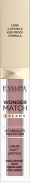 Eveline Wonder Match liquid matte lipstick Sweet Pink. Long-lasting, kiss-proof formula with hyaluronic acid. Front view.