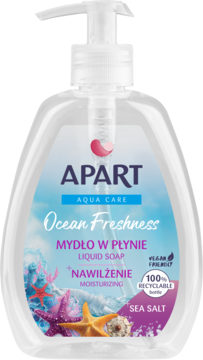 Apart Ocean Freshness nawilżające mydło w płynie z solą morską, przezroczysta butelka, widok z przodu.