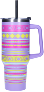 ELOY ,kubek termiczny ze słomką, Paski, fioletowy, 1200ml,przód