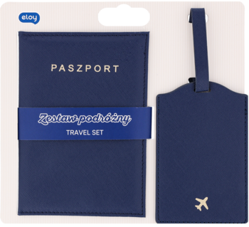 ELOY ,etui na paszport + zawieszka na bagaż, zestaw, Granatowy,przód