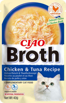 INABA CIAO Broth ,mokra karma dla kota, kurczak i tuńczyk w rosole,przód
