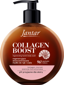 FARMONA JANTAR Collagen Boost ,mydło w płynie do rąk i ciała, regenerujące, z kolagenem morskim i esencją bursztynową,przód