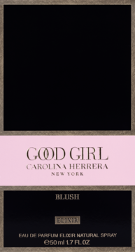 Good Girl Blush Elixir, perfumy Carolina Herrera w czarno-różowym flakonie, widok z przodu, elegancki design.