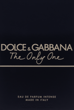 Dolce & Gabbana The Only One Intense perfumy damskie. Ciemne opakowanie z wyraźnymi białymi napisami, widok z przodu.