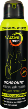 4 Active men spray do stóp, czarno-limonkowa butelka, Anti-Odour Complex, widok z przodu.